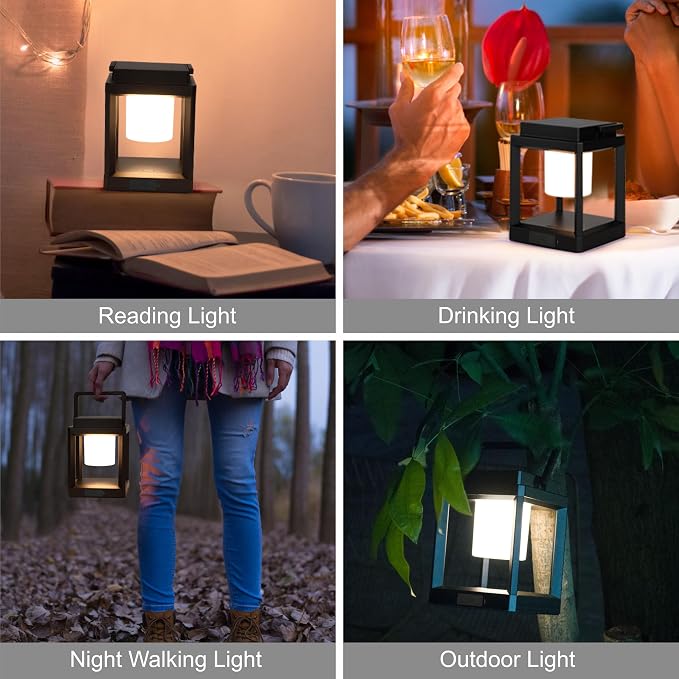 Outdoor Table Lamp, Brightness LED Nightstand Lantern, Portable Rechargeable Solar Lamp Waterproof, Touch Control Outdoor Lamps Cordless Lights Decorative for Patio/Walking/Reading/Camping