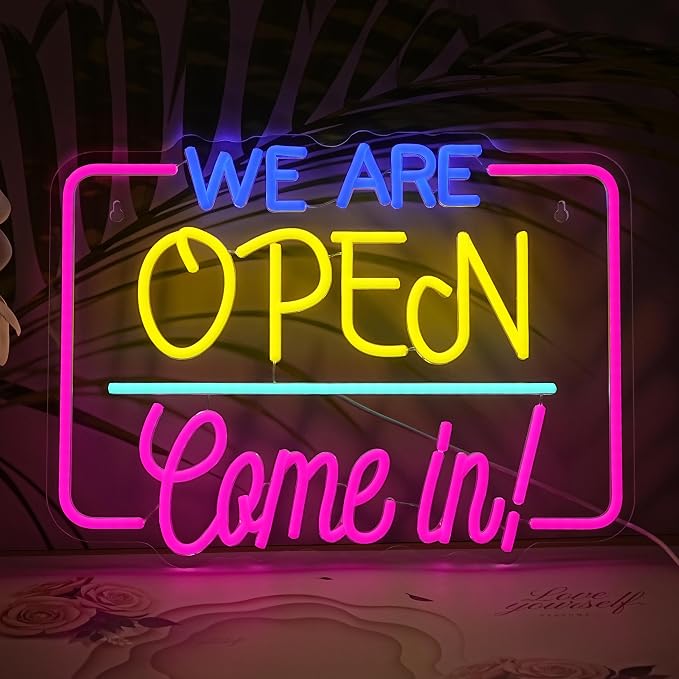 We Are Open Come In Neon Sign LED Open Light Sign for Business Decor | We Are Open Neon Light,Dimmable USB Powered,Open Signs for Store Front Cafe Bar Restaurant Decor,Easy to Hang