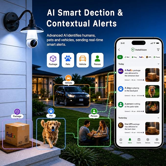 Light Bulb Security Camera, 5G&2.4GHz WiFi Light Bulb Cameras Wireless Outdoor Indoor, 2 in 1 Lightbulb Camera for Home Security, 2K HD Color Night Vision, Smart AI Motion Detection, 911 Emergency