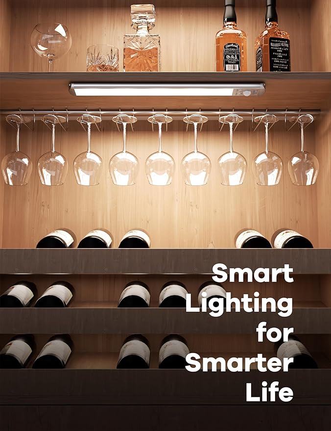 Joyzy Under Cabinet Lighting Motion Sensor Closet Lights Battery Operated Dimmable, 91 LED Rechargeable Under Shelf Sink Light Indoor, Wireless Under Counter Lights for Kitchen Pantry Shelf Hallway