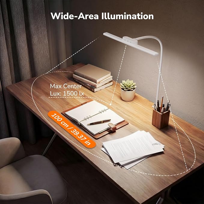 Lepro Desk Lamp with Clamp, Led Clip on Desk Lights for Home Office, White | 11W 750LM Eye Caring Task Light, 25 Lighting Modes, Flexible Gooseneck, Architect Lamp for Monitor, Workbench, Draft, Crafts