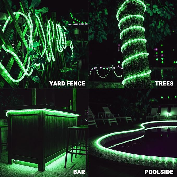 LED Rope Lights,Connectable for Indoor & Outdoor,110V Transparent Flexible Tube Lights,Waterproof LED Rope Lighting for Outside,Deck,Patio,Pool,Camping,Bedroom,Landscape Decor (Green, 150ft)