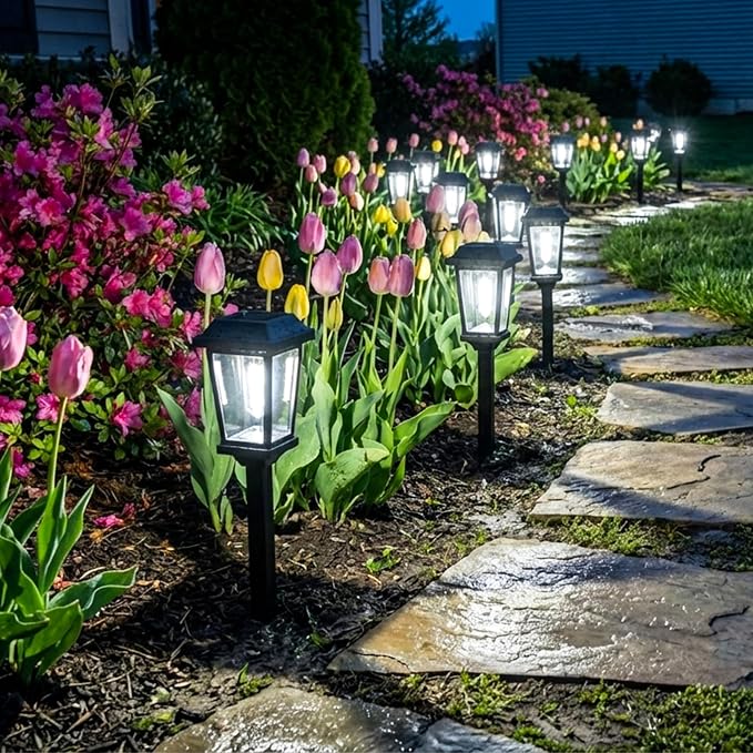 Solar Pathway Lights Outdoor Waterproof 10 Pack LED Garden Lights | Solar Powered Pathway Lights Waterproof Auto On/Off Bright Cool White Outdoor Solar Lights for Yard Path Walkway Driveway