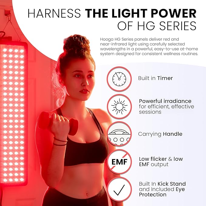 Hooga HG300 Red Light Therapy Panel — 660nm & 850nm Red & Near Infrared LED Light, 60 LEDs Dual Wavelength, Built-in Timer, Adjustable Stand & Carrying Handle