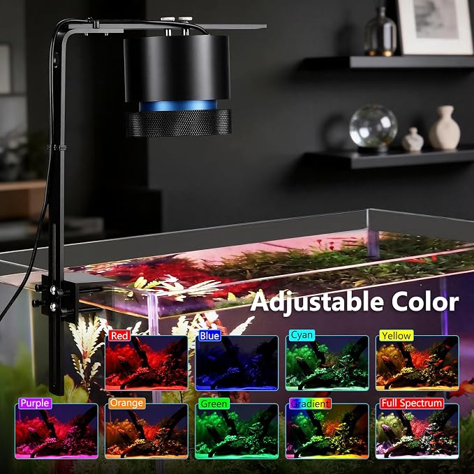 fishkeeper Aquarium Clip-On Stream Light with Auto Time Sync & 24/7 80W | Full Spectrum LED Fish Tank Lights with 9 colors,Set Any Timer & 1-100% Dimming,Adjustable Clamp for Freshwater Plants Tanks