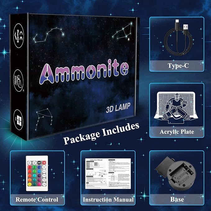 Ammonite Ice Hockey Night Light, 3D Goalie Lamp with 16 Color Changing, Remote Control and Timer, Men's Ice Hockey Decor Light for Kids, Boys, Girls, Sports Fans