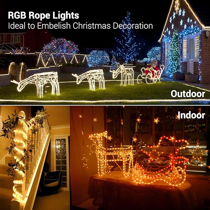 Brizled Color Changing Rope Lights, 18ft 180 LED RGB Rope Lights, Connectable Christmas Light Indoor Tube Lighting with Remote Outdoor White Tube Light Waterproof Color Outdoor Lighting for Xmas Decor