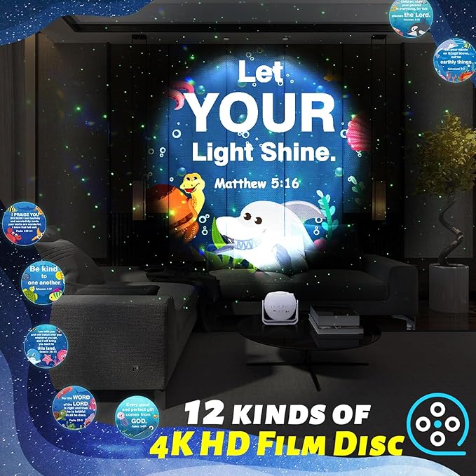 Ocean Bible Verses Projector Galaxy Projector Includes 12 Interchangeable Christian Discs Night Light Set Project Religious on Walls or Ceilings for Christian Ocean Gifts