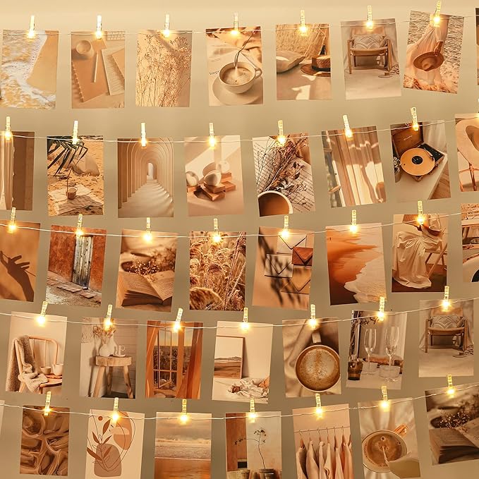 Photo Clips String Light,33FT Fairy Lights with 51 Clips, Battery Operated String Lights with Clips for Pictures, Room Decorations for Dorm Wall Bedroom Wedding Christmas Tree(Plating Clips)