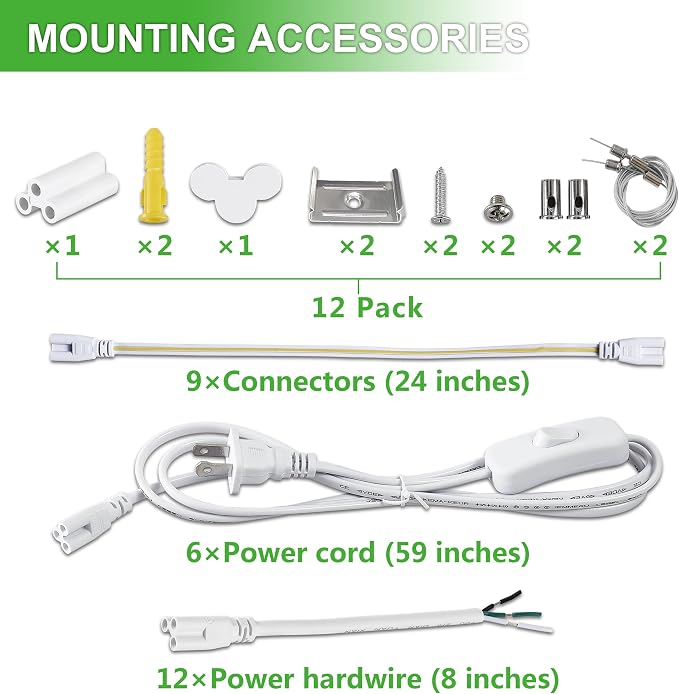 Skymoatled 12Pack 8FT LED Shop Light Garage Lights,100W 6000K 15000LM White Light,Hanging/Surface Mount,Plug and Play,Super Bright T8 Tube Light,Linkable LED Shop Light for Warehouse Workshop Basement