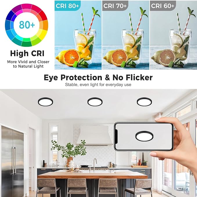 libtit 4Pack 13inch LED Flush Mount Ceiling Light, Dimmable & 5Color Temperatures (3000K-6500K), 24W Round Slim Black Light Fixture for Bedroom Livingroom Garage Kitchen