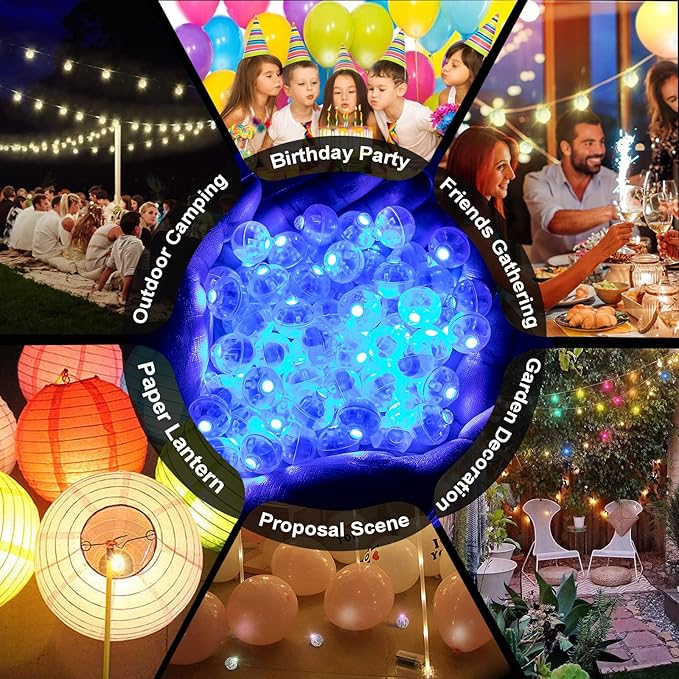 Aogist 100 Pcs Blue Balloon Light with Loop for Hanging, Mini Ball Lights LED Drinks Lights Round Tiny Light for Paper Lanterns Balloons Vases Birthday Party Event Wedding Decoration