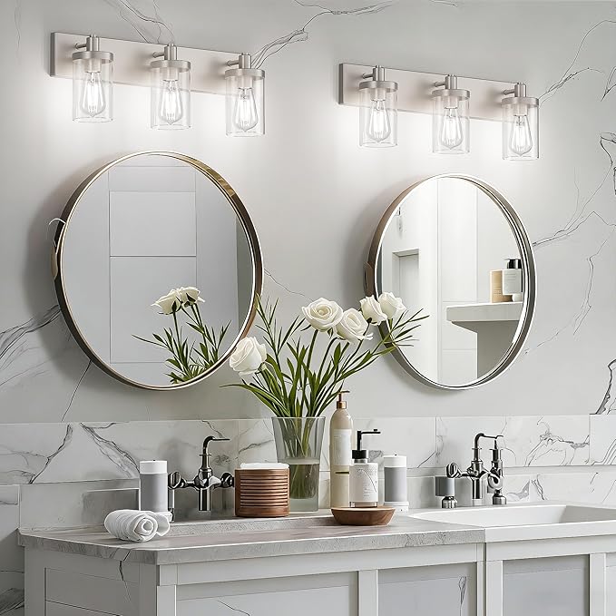 Aipsun Brushed Nickel Bathroom Light Fixtures 3 Lights Vanity Light for Bathroom Lighting Fixtures Over Mirror(Exclude Bulb)