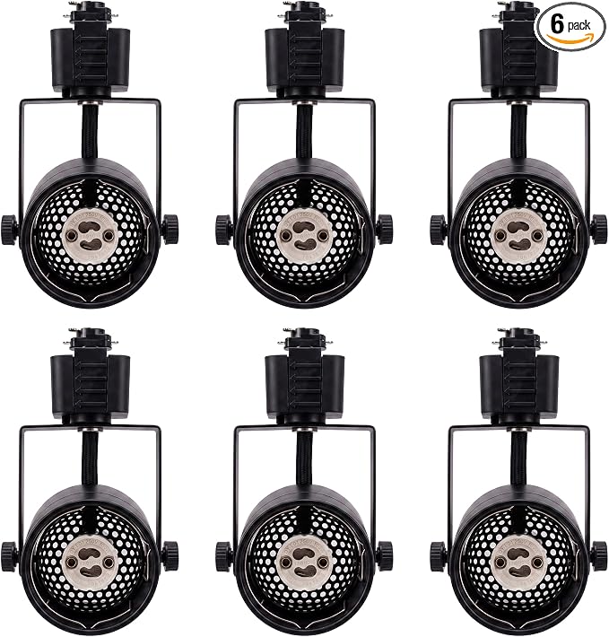 [6 Pack] CLOUDY BAY H Type Track Lighting Heads to Gu10 Base Socket Light Direction Adjustable,Round,Black