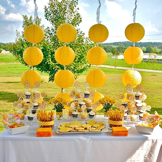 20Pcs Yellow Paper Lanterns for Parties, 6” 8” 10” 12” Chinese Asian Hanging Round Paper Lanterns for Birthday Wedding Halloween Christmas Home Decor Party Decor