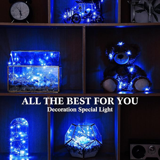 100 Packs Fairy Lights Battery Operated 3 Speed Modes, 7 Ft/ 2 M 20 LED Battery String Mini Waterproof Wire Twinkle Lights Bulk for Wedding Party Birthday Vases Decor (Blue Light)