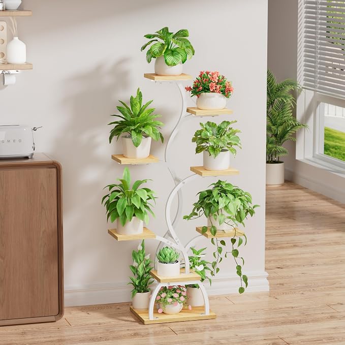 Plant Stand Indoor with Grow Light - 8 Tiered Corner Plant Shelf Indoor | 49" Plant Holder with Lights for Indoor Growing, Tall Lighted Flower Stand for Living Room, Balcony, White