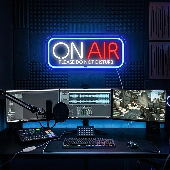 ON AIR Neon Sign LED Studio Recording Light for Podcast Streamer | 15.7 inch USB Powered Hanging Wall Decor with Do Not Disturb Sign