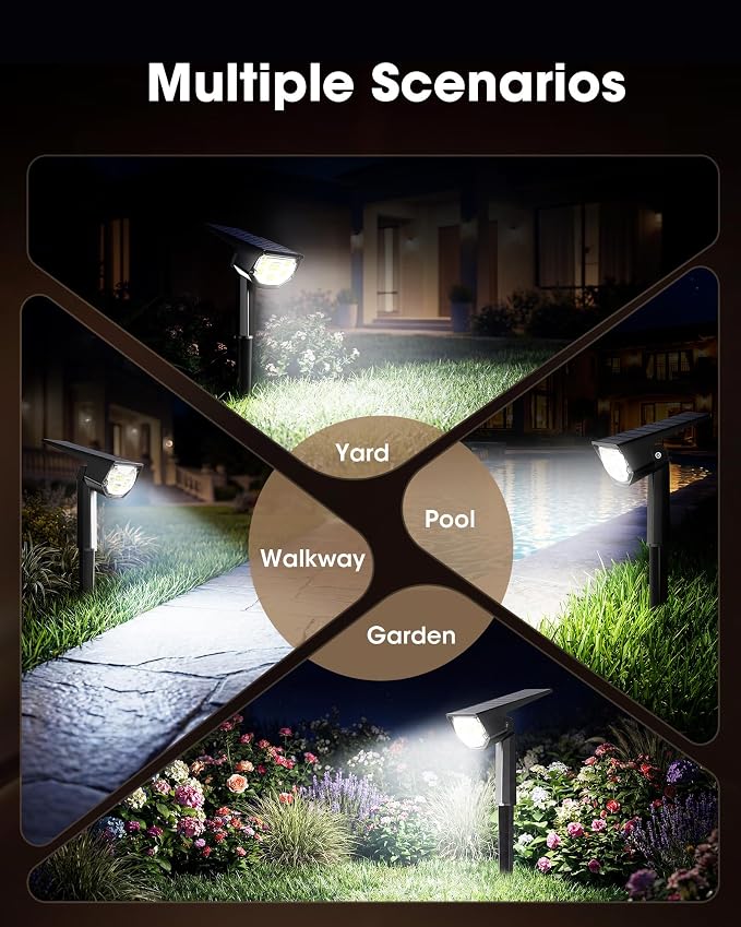 AloftSun Solar Spot Lights Outdoor Waterproof IP68, Solar Landscape Lights- 30 LED/2 Modes Solar Powered Spotlights,Landscape Lighting for Yard and Garden,White,4 Pack