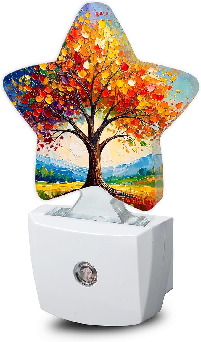 Tree of Life Nightlight,Colorful Abstract Star Night Lights Plug into Wall Decorations for Bedroom Bathroom,Dusk to Dawn Sensor Kitchen Hallway Stairs Energy Efficient Desk Lamp