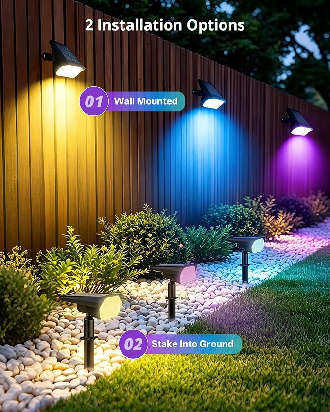 Solar Color Changing RGB Lights IP65 Waterproof, 56 LED 8 Lighting Modes Solar Spotlights, Landscape Lights for Yard Garden Pathway Holiday Decor, 4 Pack (Multicolor)