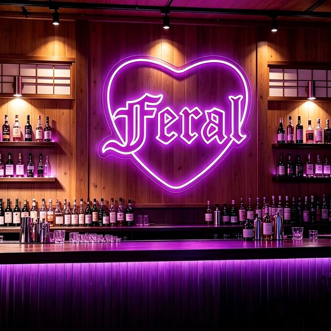 Custom Feral Heart Neon Sign LED Neon Light for Wall Decor Gothic Neon Sign for Bedroom Bar Party Tattoo Studio Bachelorette Trendy Wall Art Halloween Decoration Goth Lover Gifts