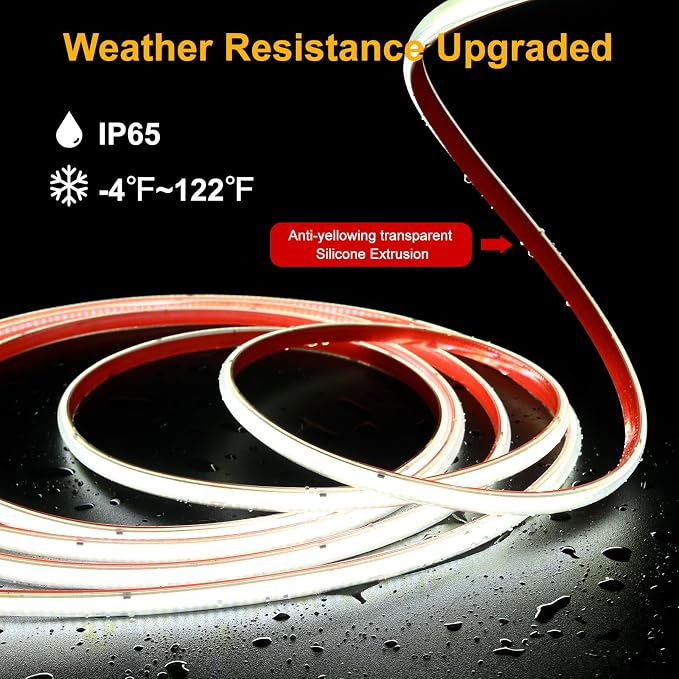 ETL COB LED Rope Light IP65 AC 120V 16.4FT 1200lm Ultra Bright 6500K White | IP65 Waterproof Cold-Resistant ETL Light Strip No Driver Tape Lighting for Home Commercial LED Strip Light 6500K Cool White