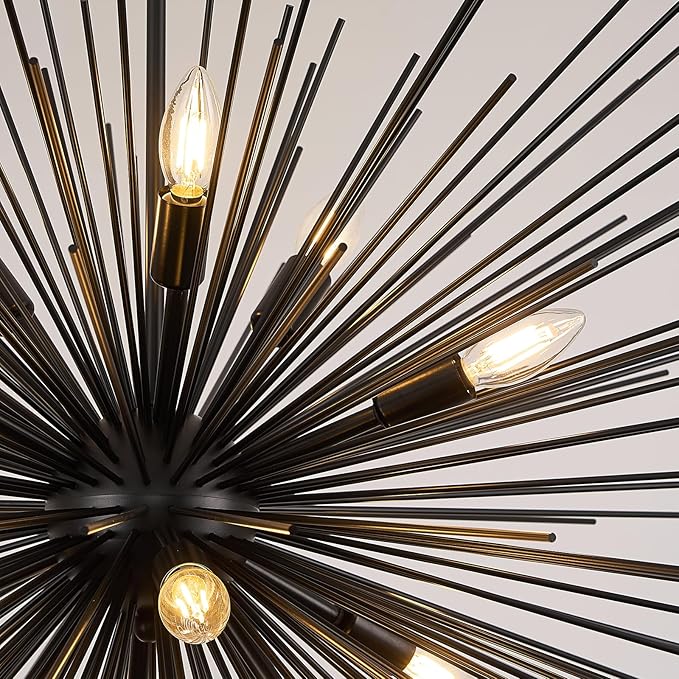 35in Black Sputnik Chandelier 12-Light Starburst Chandelier Light Fixture Solid Metal Mid-Century Modern Satellite Light Fixture for High Ceiling Living Room Dining Room Foyer, E12