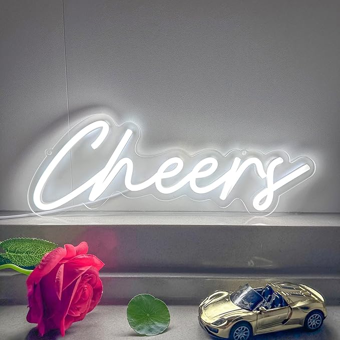 Neon Sign for Bar Home Bar Club Party Wall Decor,Cheers LED Neon With Dimmable Controller,Neon Cheers Light for Birthday Gaming Cafe Party 16.5"*7"(White)
