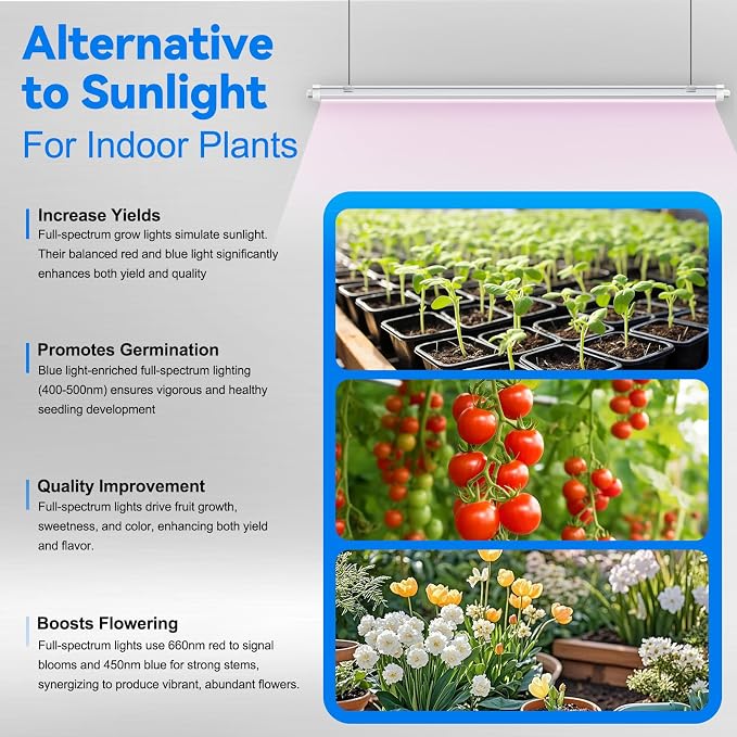 JESLED Waterproof T8 Grow Lights, 4FT Full Spectrum Plant Light, 2 Packs | 96W(2 X 48W), 600W Equivalent, V-Shaped Beam, On/Off Switch, Linkable Plant Light Strip for Greenhouse, Shelf, Indoor Outdoor