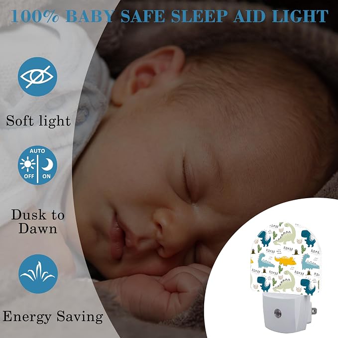 Night Light for Kids Girls Boys, Cute Baby Dinosaur LED Night Light Plug into Wall with Dusk to Dawn Sensor for Room Decor, Hallway, Kitchen, Bathroom, Nursery, Stairs