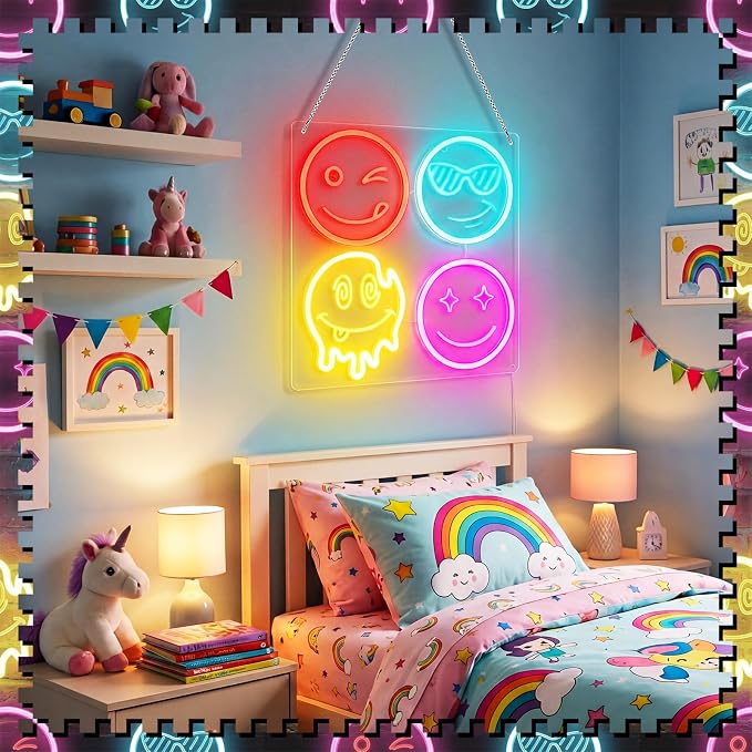 Smile Face Neon Classroom Sign Multicolor Smile Face LED Neon Light for Wall Decor Gifts LED Sign for Classroom Bedroom Party Bar Wedding Art Decoration Gifts