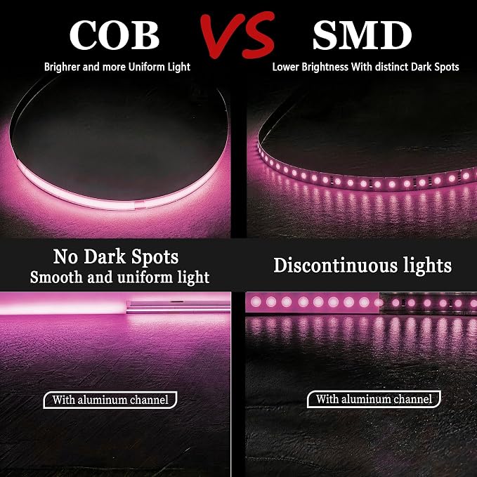 COB Pink 20Ft LED Strip Lights 24V Safe Voltage Dimmable Eye‑Caring Flexible Tape Lights for Princess Girls Bedroom Kids Room Nursery Under Cabinet Home Decor Easy Install High CRI95+
