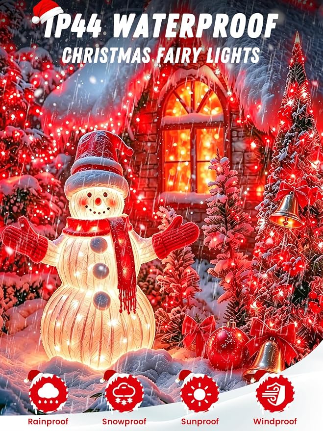 2 Pack 100 LED Fairy Lights Battery Operated with Remote Timer, 33 FT Red | Cuttable, 8 Modes, Memory, Dimmable, IP44 Waterproof Battery String Lights for Indoor Outdoor, Wedding, Christmas Decorations