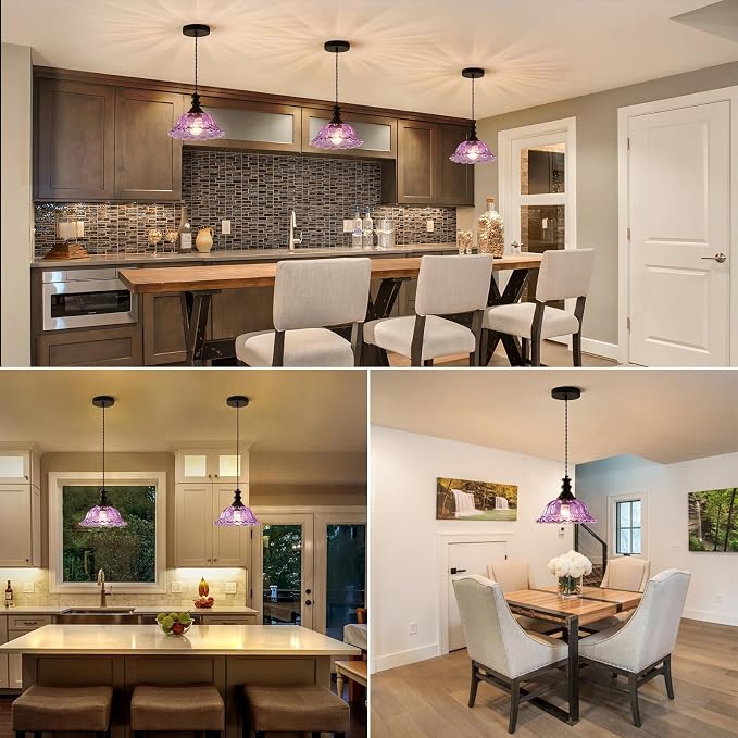 HDDFL Glass Pendant Lights Modern Pendant Lighting Fixtures Hanging Lamp for Kitchen Island Bedroom Dining Room Coffee Shop Hallway Black and Purple