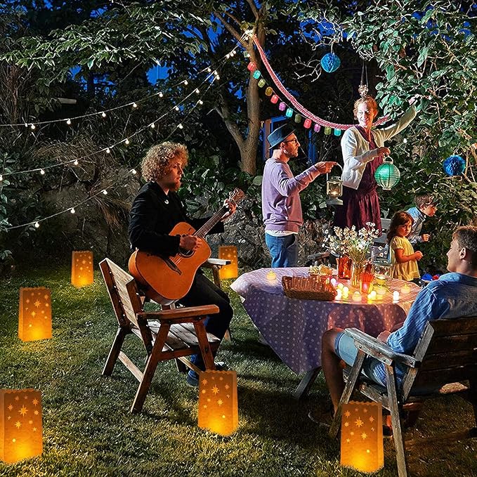 White Paper Luminary Bags - 50-Pack Candle Lantern Bags, Fire-Retardant, Star Luminaries for Christmas, Weddings, Birthday Party Valentine's Day Decoration, 5.9 x 10 x 3.5 Inches