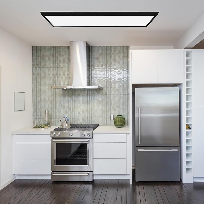 Ultralux Framed 1x4 Surface Mount LED Panel Dimmable 5CCT Matte Black 2Pk | 4000 lumens, 120-degree beam, CRI>80, 48.5 x 12.5 x 1.2 in, aluminum, fits junction boxes, over 50,000 hours
