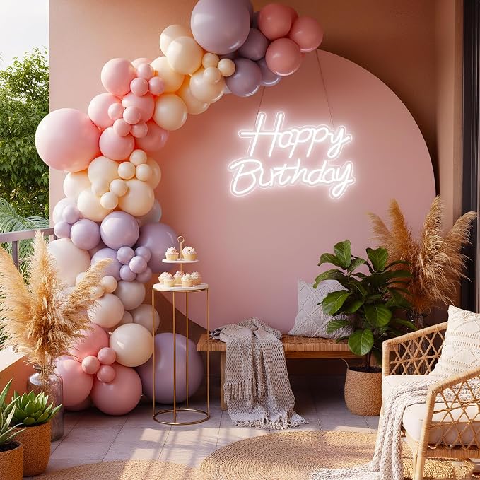 Happy Birthday Neon Sign for Backdrop, LED Happy Birthday Light Up Sign, USB Powered Dimmable Neon Light for Birthday Party Decorations, Wall Decor, White, 16.5 x 12 inch