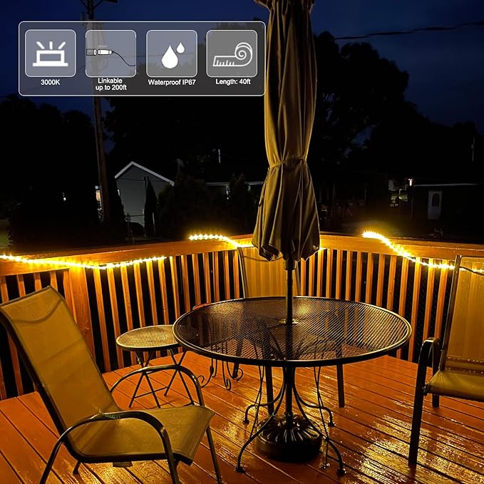 40ft LED Rope Lights Outdoor Warm White, Connectable, Waterproof 110V 432LED Flexible LED Rope Lighting for Walkways, Patios, Gardens, Fences, Porches,Indoor Outdoor Decoration