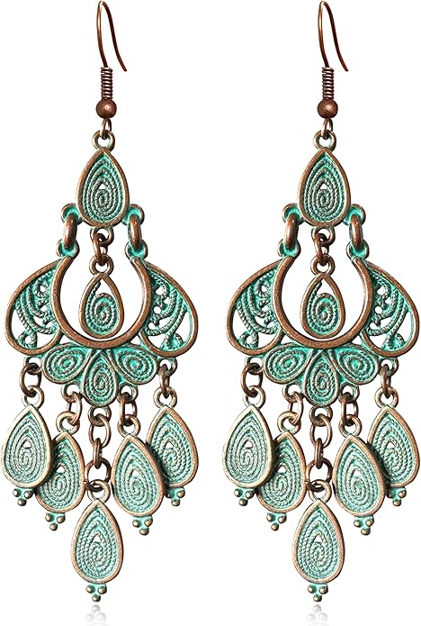 Unique Bohemian Vintage Bronze Chandelier Teardrop Flower Geometry Dangle Drop Earrings For Women