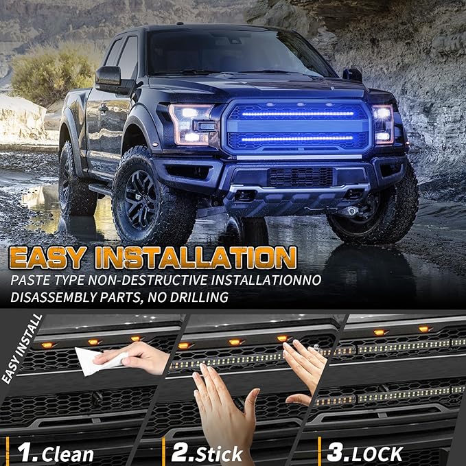 XRIDONSEN 2PCS 24 inch Truck Blue Emergency Grill Lights Strip 288 LED Grille Strobe Lights Flashing Warning Safety w/Waterproof Tube First Responder Lights for Firefighter Police Vehicles Fire Trucks