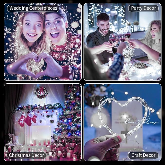 Adamonda 24 Pack Fairy Lights Battery Operated, 7ft 20 LED White Mini String Lights, Waterproof Silver Wire Firefly Lights for Mason Jars Wedding Christmas Party Bedroom Indoor Outdoor Decoration