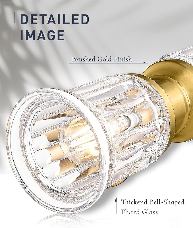 Gold Wall Sconces, HWH Single Wall Vanity Light Fixture for Bathroom Living Room Bedroom, Bathroom Wall Sconces with Bell-Shaped Clear Glass, Gold Finish, 5HZG106B-2W BG