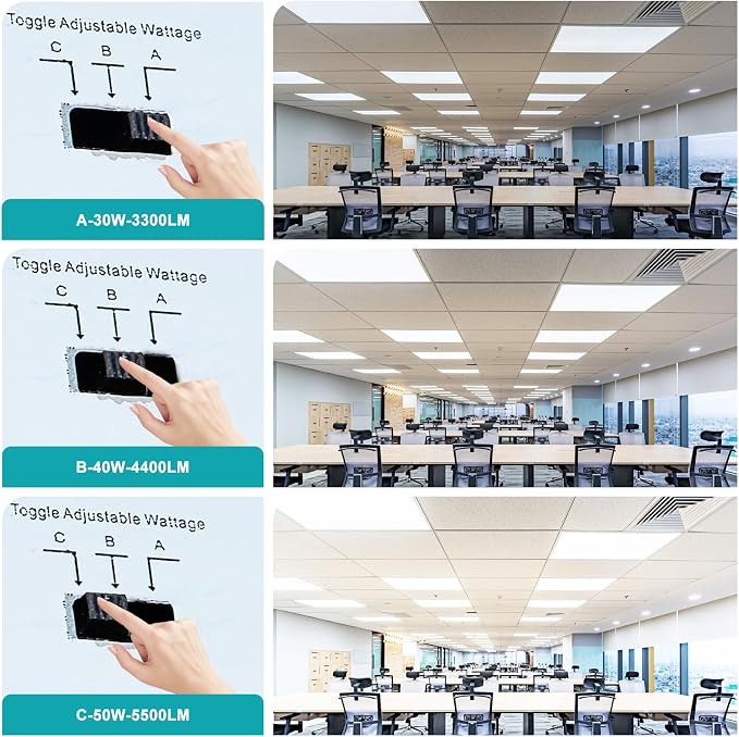 42-Pack 2x4 LED Flat Panel Light Drop Ceiling, 0-10V Dimmable, 5000K 4000K 3000K Selectable & 50W 40W 30W Switchable, 100-277Vac, ETL & DLC