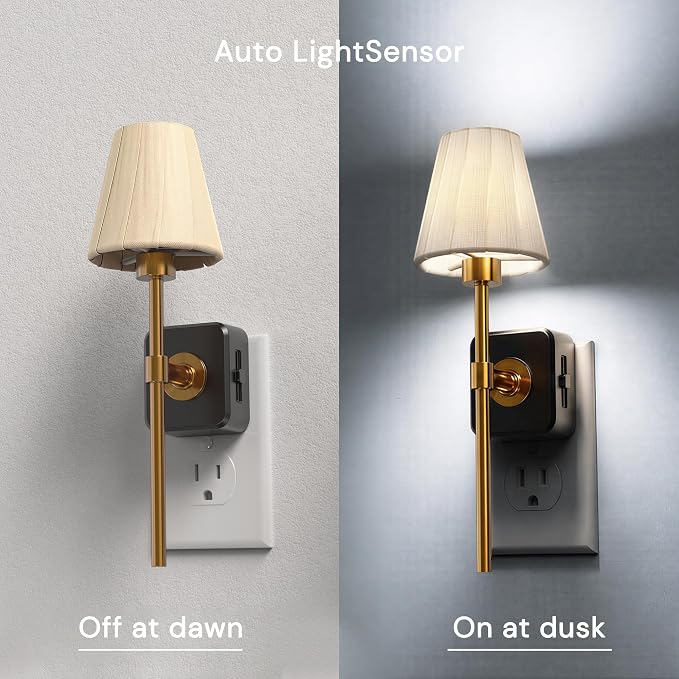 L LOHAS LED Night Lights Plug into Wall, Pleated Fabric Cover Night Light | 2 Pack 5000K Daylight with 0-100LM Dimmable Night-light, Dusk to Dawn Sensor Vintage Nightlight for Bedroom Living Room