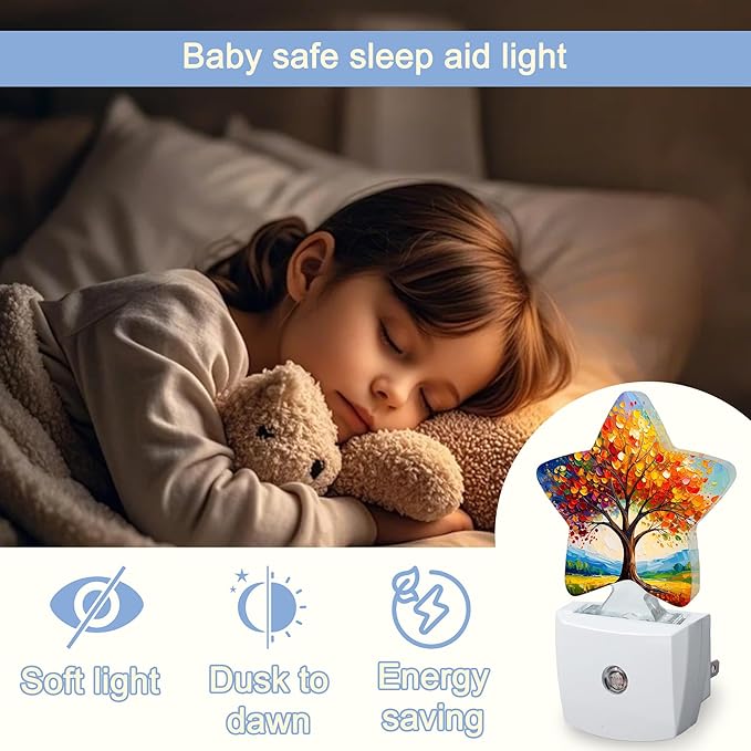 Tree of Life Nightlight,Colorful Abstract Star Night Lights Plug into Wall Decorations for Bedroom Bathroom,Dusk to Dawn Sensor Kitchen Hallway Stairs Energy Efficient Desk Lamp
