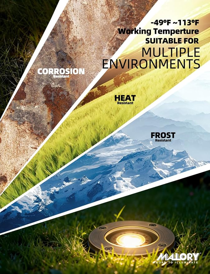 MALORY Brass Landscape Well Lights,(φ99 mm) 12V Low Voltage Outdoor In Ground Lights,Landscape Lighting for Pathway, Driveway and Garden (Full Brass -01A, 1-Pack with Bulb)