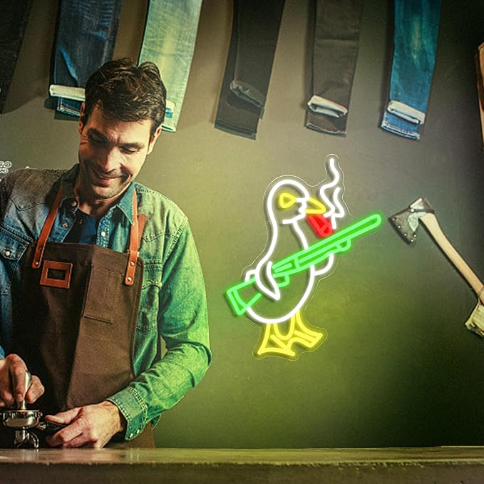 Duck Neon Sign with Adjustable Switch Game Room Led Sign with Usb Powered Knife Neon Light Cool Animal Neon Light Sign for Home Bedroom Bar Party Club Man Cave Cafe (15.75 * 12.6 in)