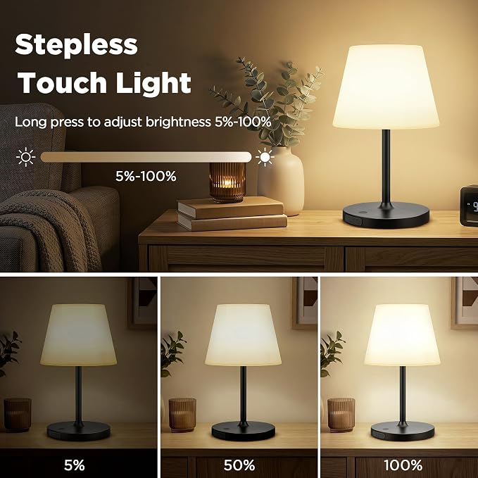 LUTEC Shower Lamp Waterproof, 6000mAh Rechargeable Cordless Table Lamp with 3 Color Temps and Stepless Dimming, Touch Control & Portable LED Nightlight for Bathroom, Desk, Outdoor(Black)
