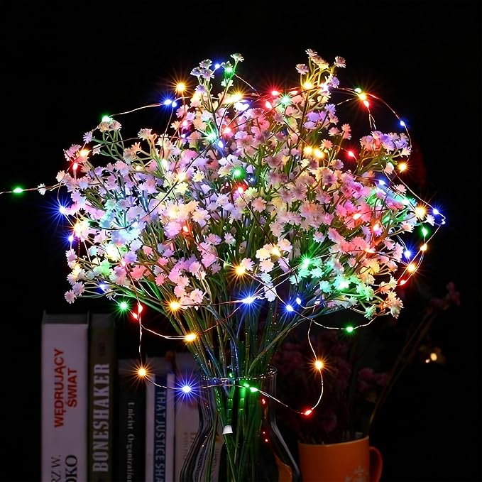 Multicolor Fairy Lights Battery Operated - 2 Pack 16.4ft 50 LED | Starry Fairy Lights , 8 Modes Waterproof with Timer for Indoor Outdoor Bedroom Party Holiday Christmas Decor, Copper Wire